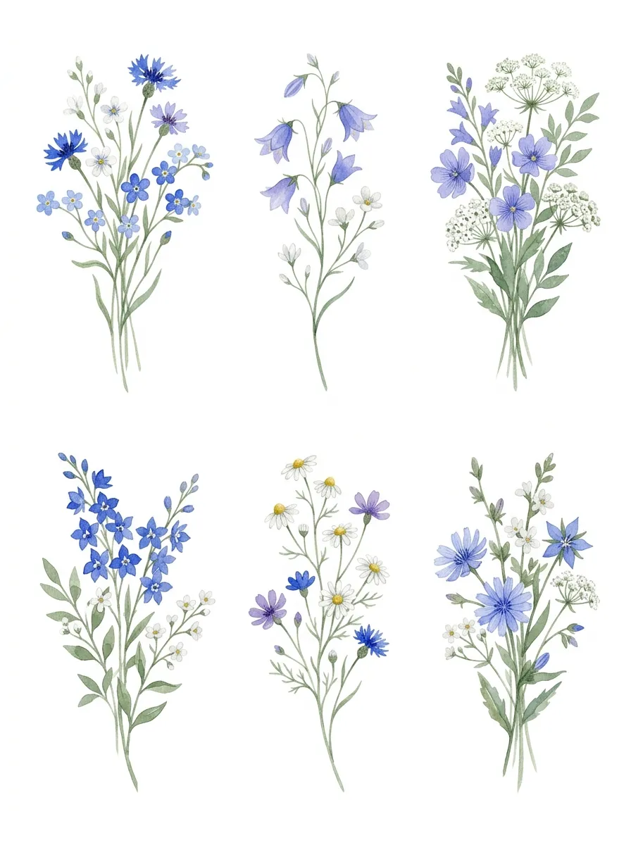 Watercolor wildflower clipart collection